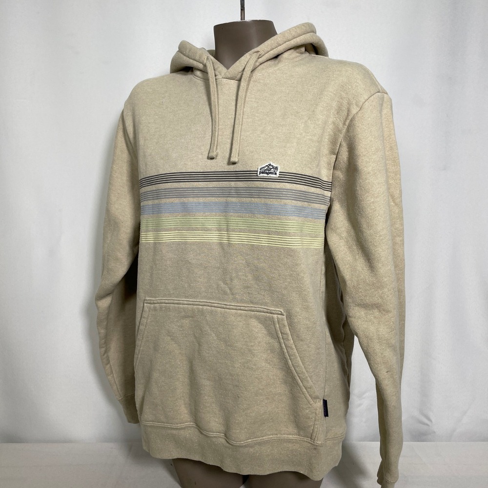 Patagonia Line Logo Ridge Stripe Uprisal Tan Hoodie Sweatshirt Women's LARGE - Picture 4 of 11